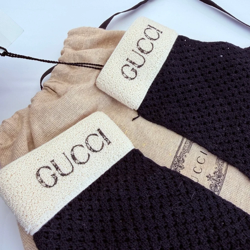 Gucci Black Crochet Fingerless Logo Gloves NWT